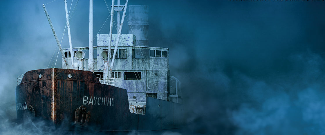 old ship named Baychimo on foggy water