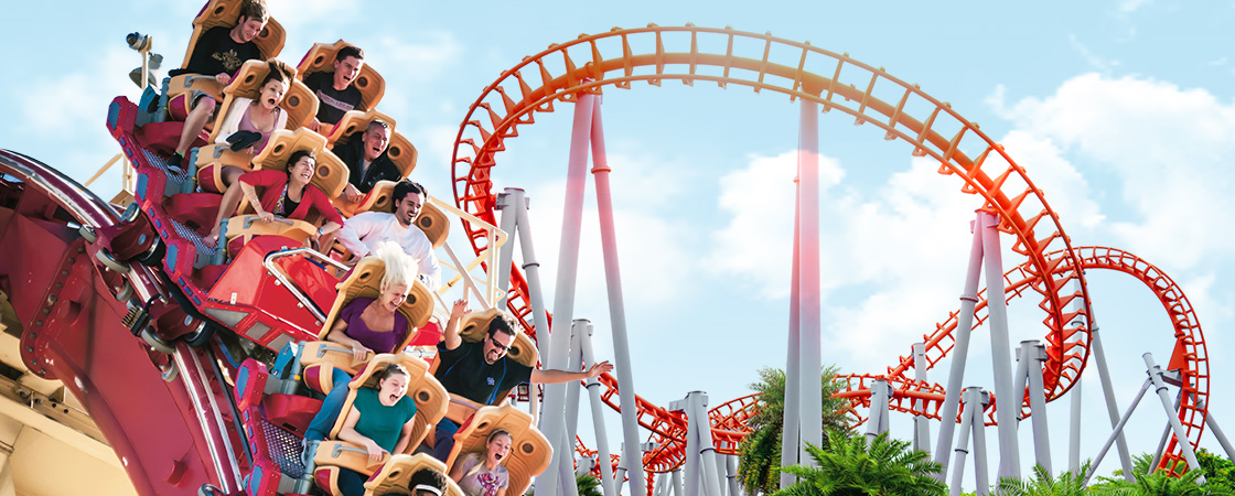 Image of people riding a rollercoaster