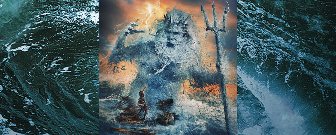 Illustration of an angry Poseidon with his trident