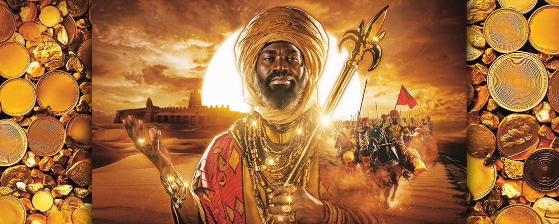 Image of a ruler surrounded by gold coins