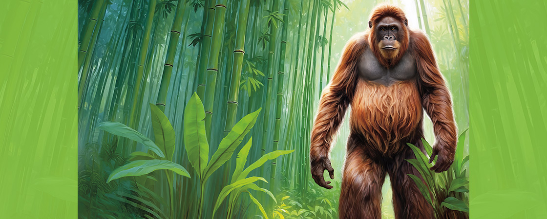 Illustration of of a gigantic ape in a forest