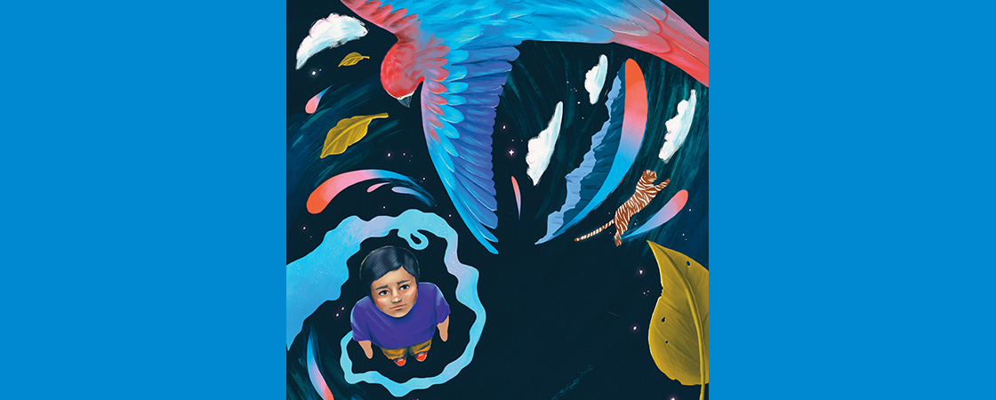 Illustration of a person staring up into the sky at a bird