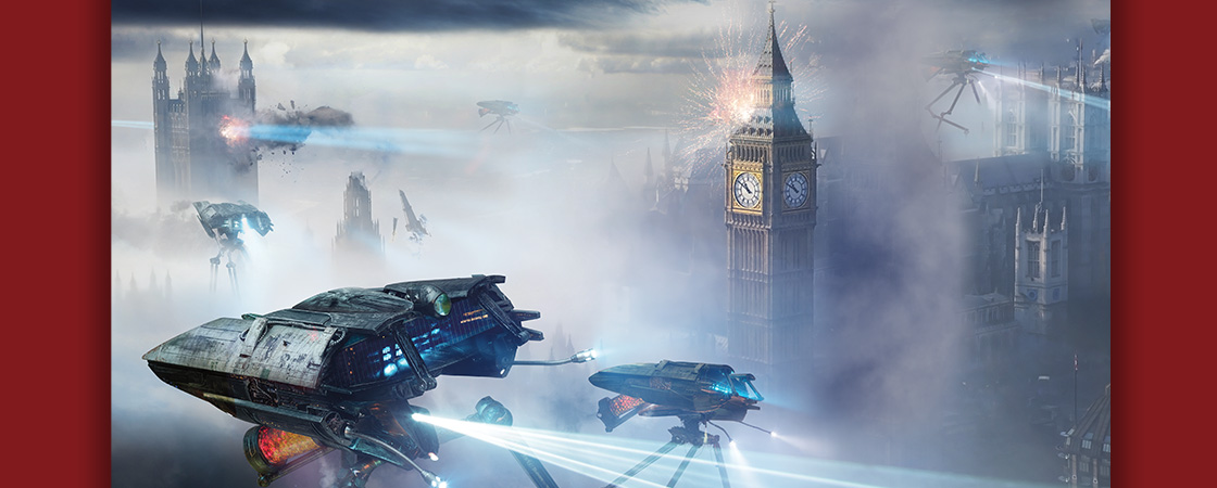 Illustration of alien spaceships attacking London