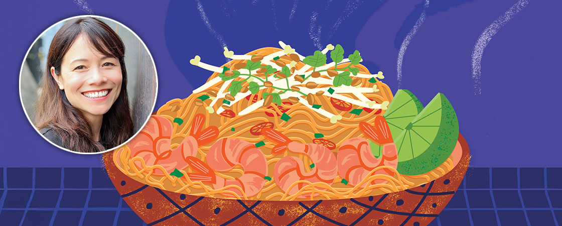 Headshot and illustration of a Thai dish