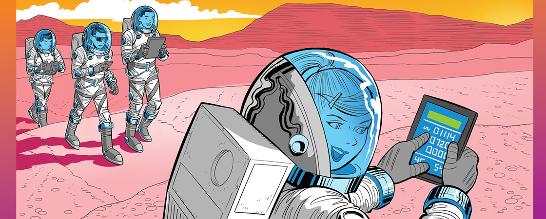 Illustration of astronauts on distant planet